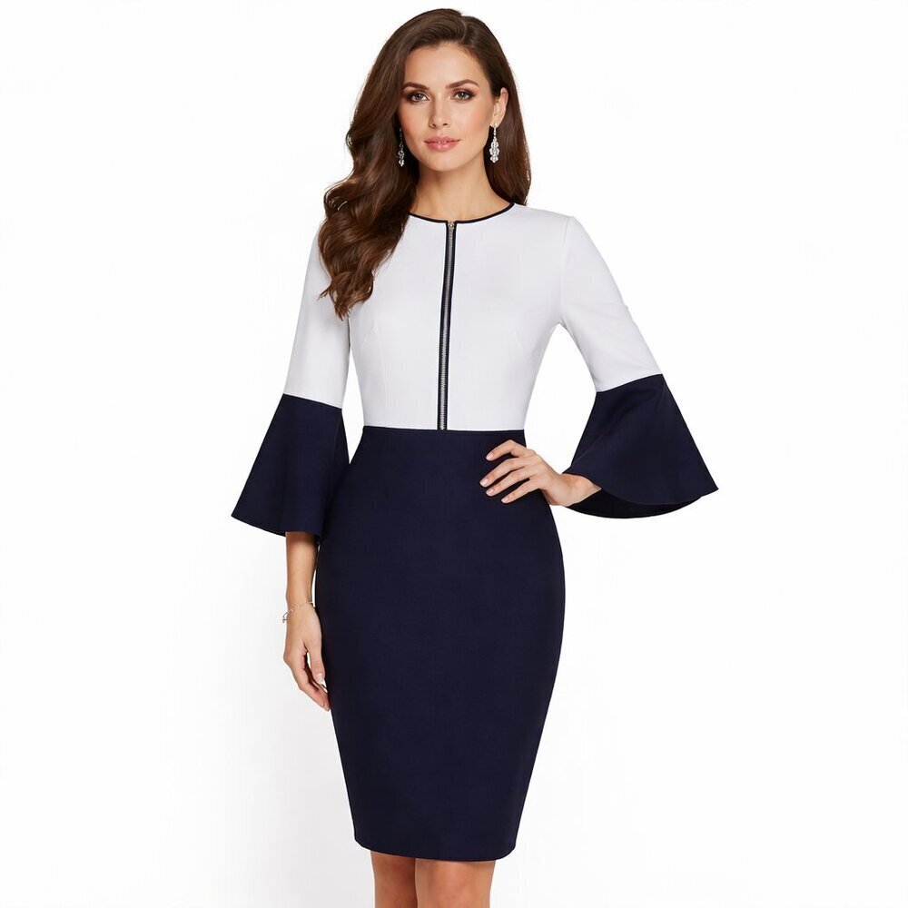 Danny & Nicole Dress Size 6 Black White Color Block 3/4 Bell Sleeve